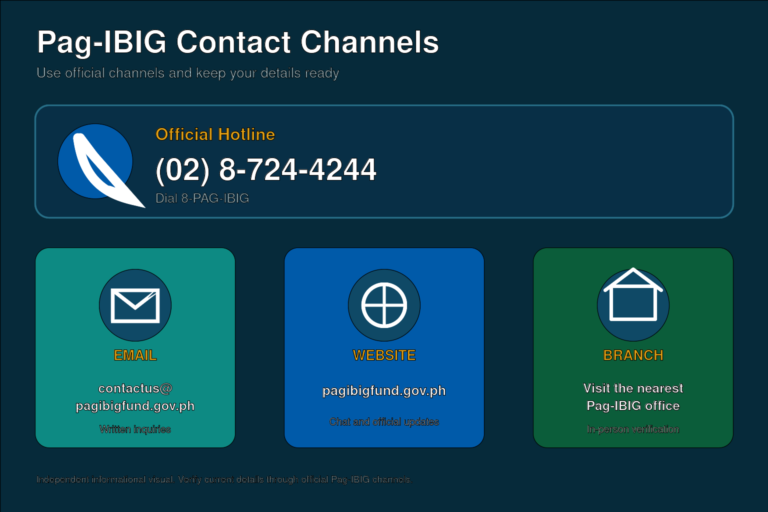 Pag-IBIG official contact channels including hotline email website and branch
